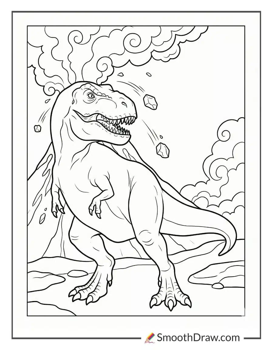 T Rex Volcano Coloring Page