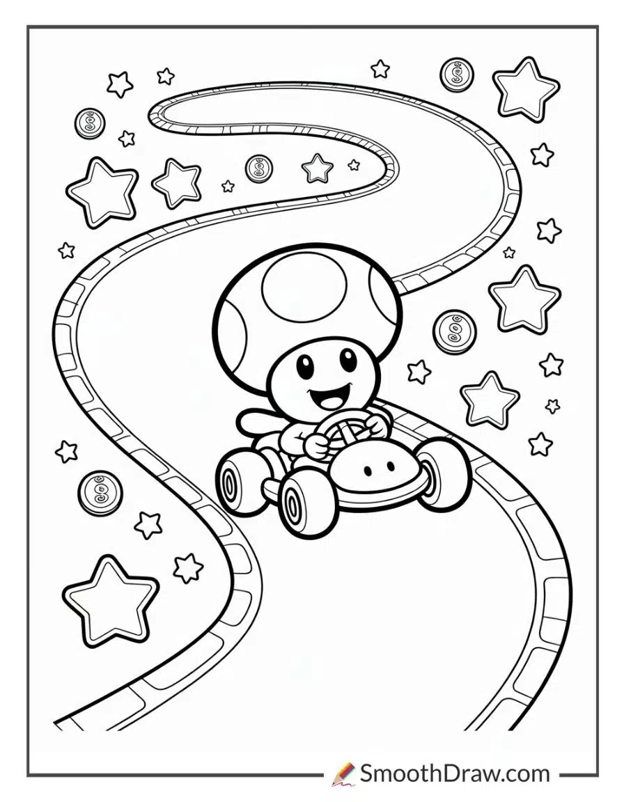Toad Mario Kart Coloring Pages