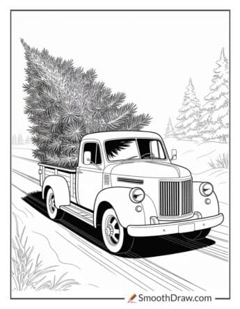 Vintage Truck With Christmas Tree Coloring Page