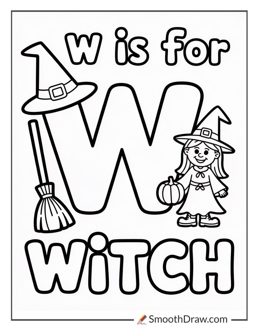 W Is For Witch Coloring Page