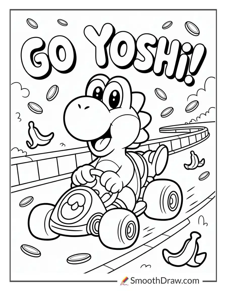 yoshi mario kart coloring pages