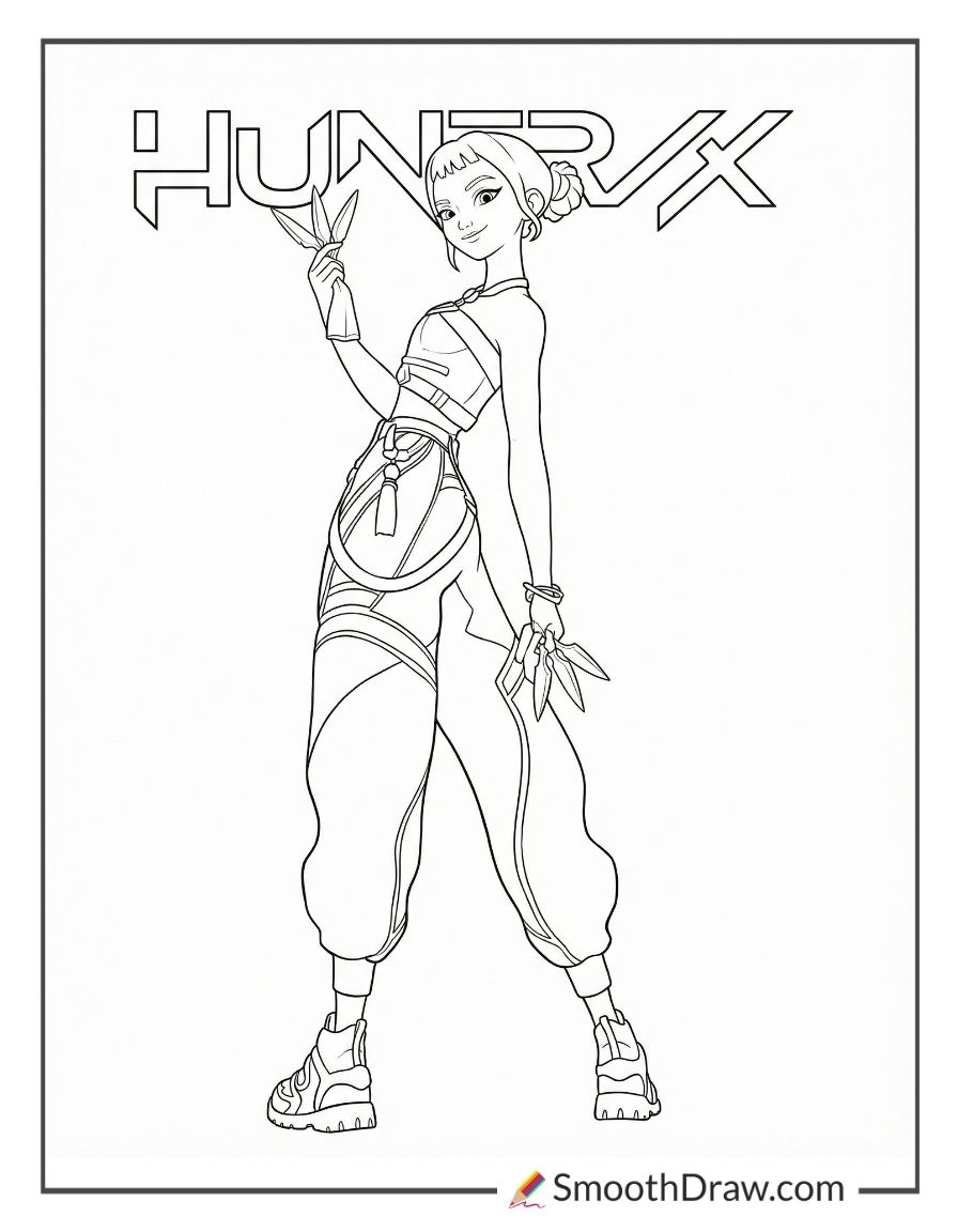 Zoey Huntrix Coloring Page 1